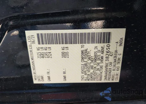 2019 Nissan Maxima 3.5 Sl from USA, damaged, VIN 1N4AA6AV9KC382650